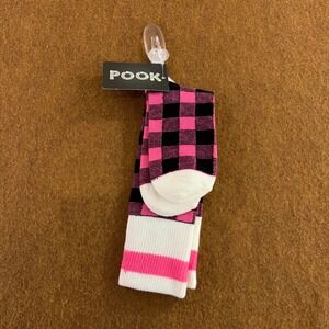 Pook Unisex OS Pink Black Buffalo Plaid Checkered Crew Socks NWT